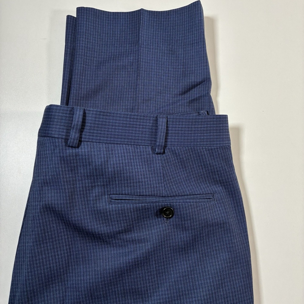Brooks Brothers Dress Pants 39x30 Blue Micro Check Wool Spandex Chino Tag 40x32‎